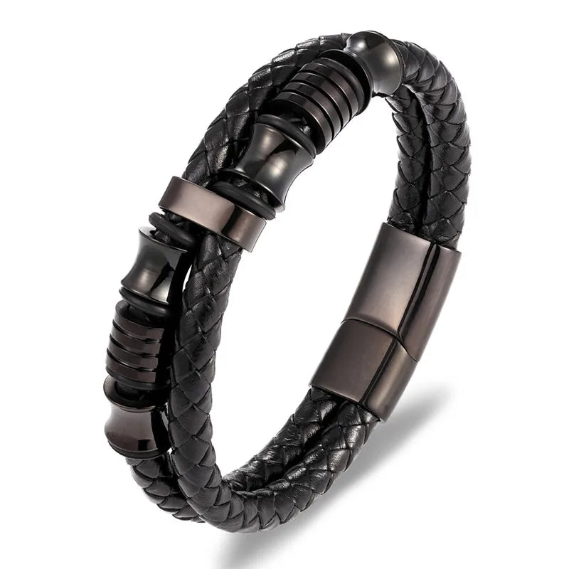 Pulseira Masculina TYO Couro Trançado com Fecho Magnético