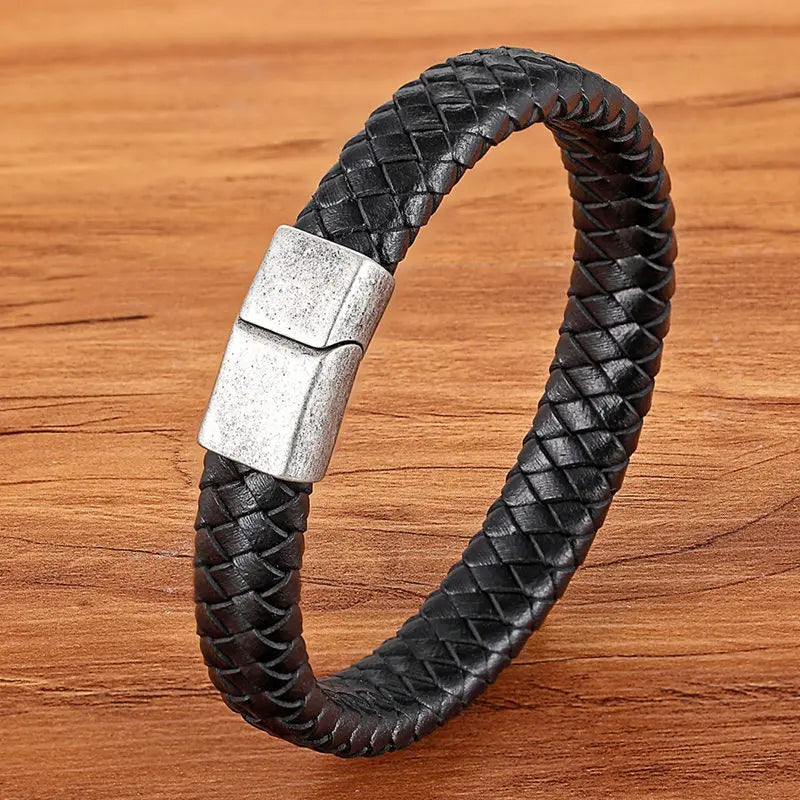 Pulseira Masculina TYO Couro Trançado com Fecho Magnético