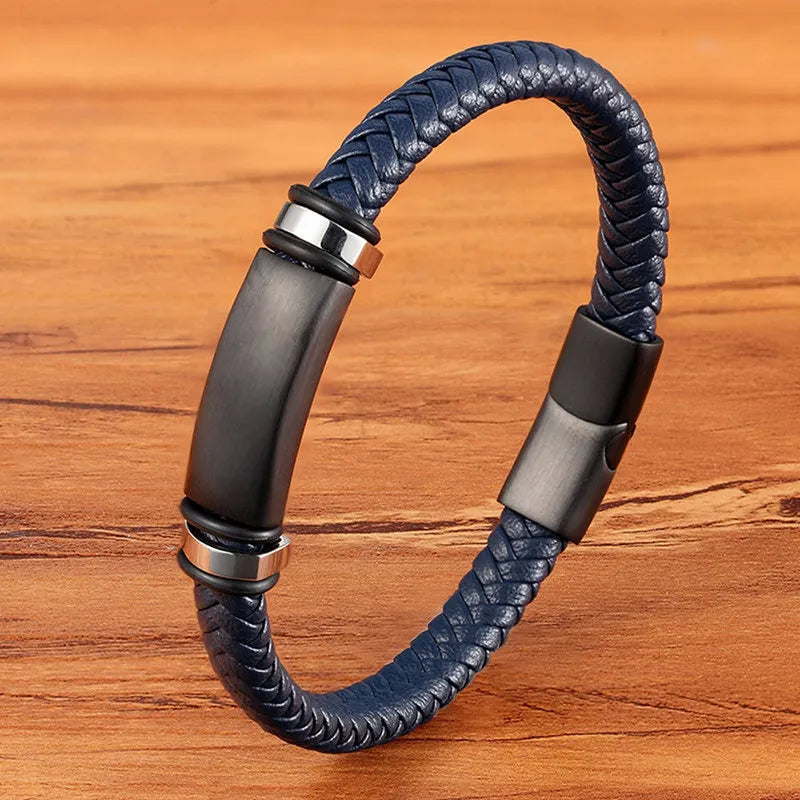 Pulseira Masculina TYO Couro Trançado com Fecho Magnético