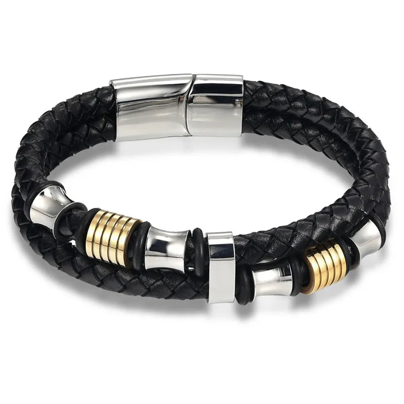 Pulseira Masculina TYO Couro Trançado com Fecho Magnético