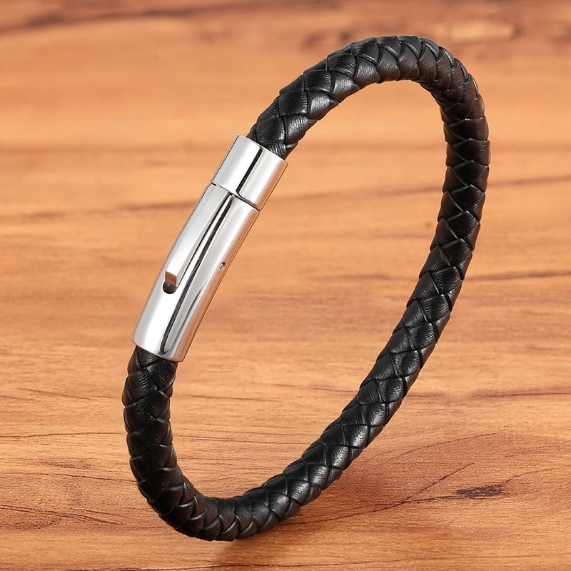Pulseira Masculina XQNI Couro Legítimo com Fecho Magnético