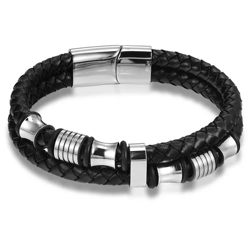 Pulseira Masculina TYO Couro Trançado com Fecho Magnético