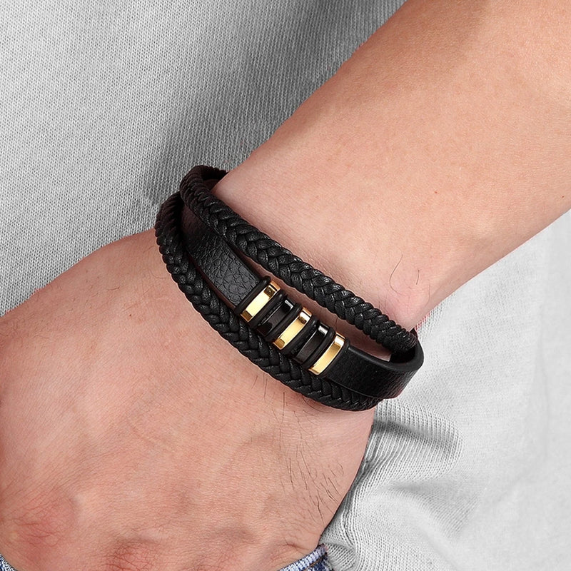 Pulseira Masculina TYO Couro Trançado com Fecho Magnético