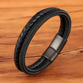 Pulseira Masculina TYO Couro Trançado com Fecho Magnético