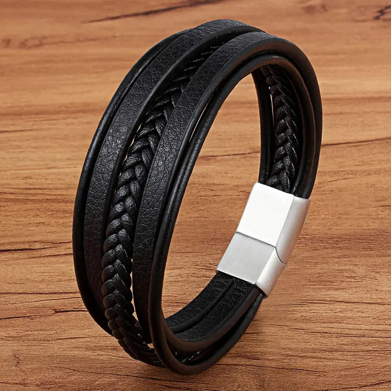 Pulseira Masculina TYO Couro Trançado com Fecho Magnético