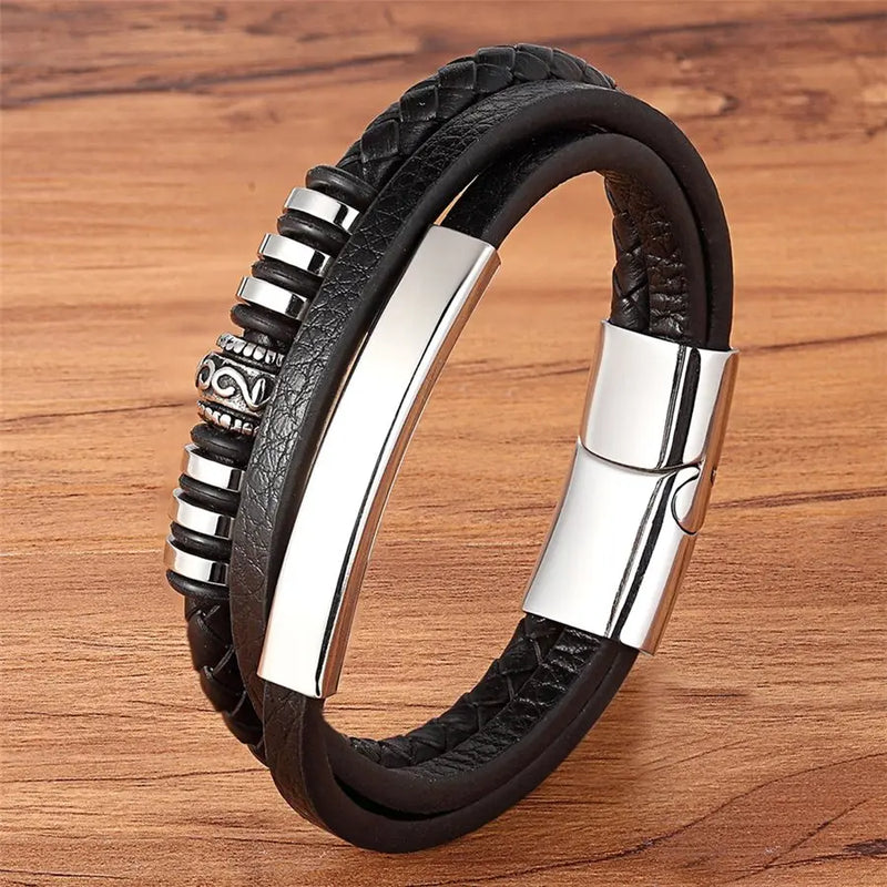 Pulseira Masculina TYO Couro Trançado com Fecho Magnético