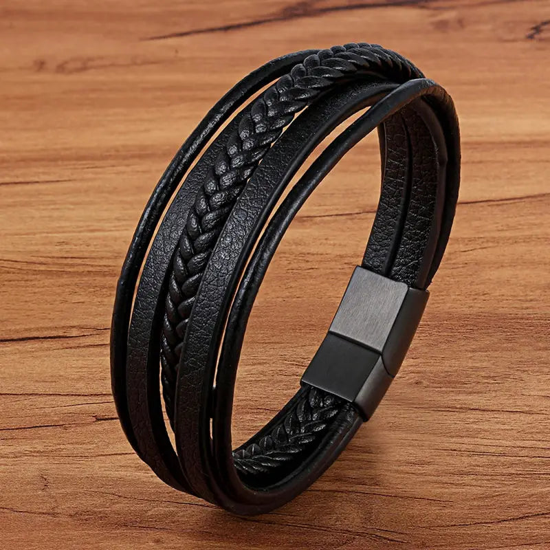 Pulseira Masculina TYO Couro Trançado com Fecho Magnético
