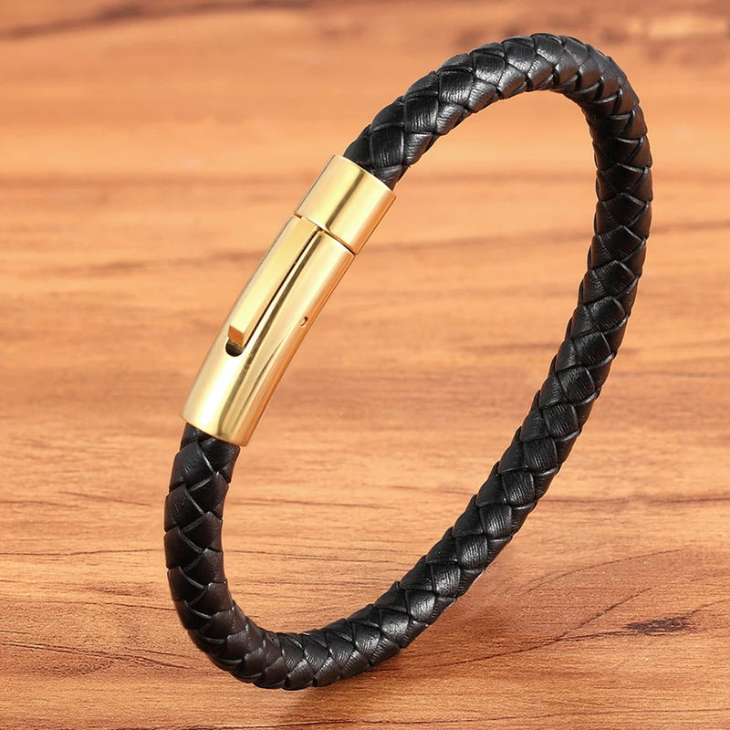 Pulseira Masculina XQNI Couro Legítimo com Fecho Magnético