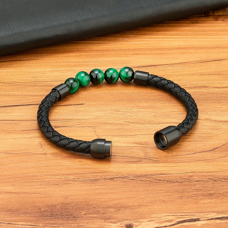 Pulseira Masculina XQNI Couro e Contas – Design Vintage
