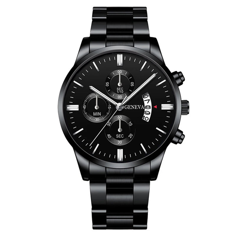 Kit Masculino Quartz – Relógio + Colar + Pulseira Estilo Casual