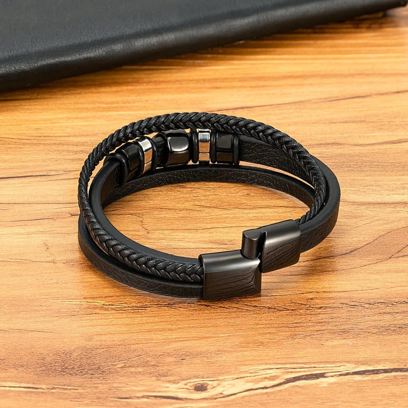 Pulseira Masculina XQNI Couro com Pingente Leão