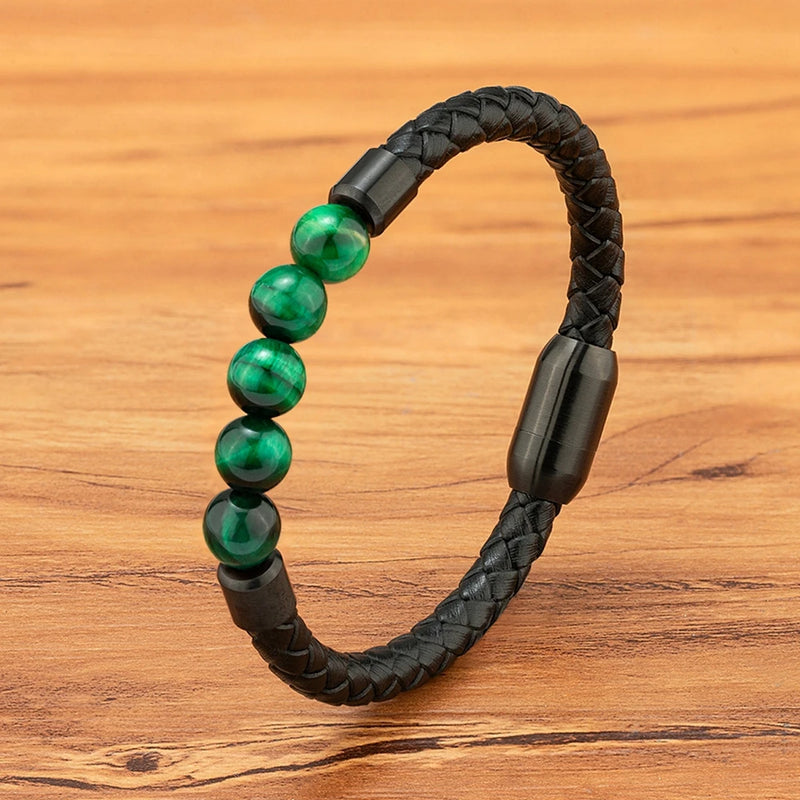 Pulseira Masculina XQNI Couro e Contas – Design Vintage