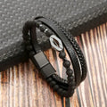 Pulseira Masculina de Couro Trançado com Pedras Olho de Tigre