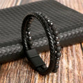 Pulseira Masculina de Couro Trançado com Pedras Olho de Tigre
