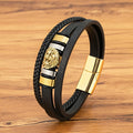 Pulseira Masculina XQNI Couro com Pingente Leão
