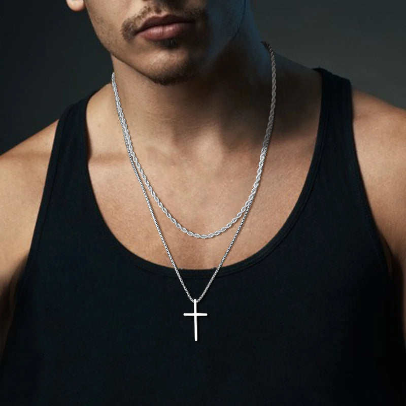 Colar Cruz Masculino Vnox – Fé e Estilo em Aço Inoxidável
