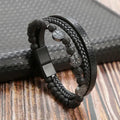 Pulseira Masculina de Couro Trançado com Pedras Olho de Tigre