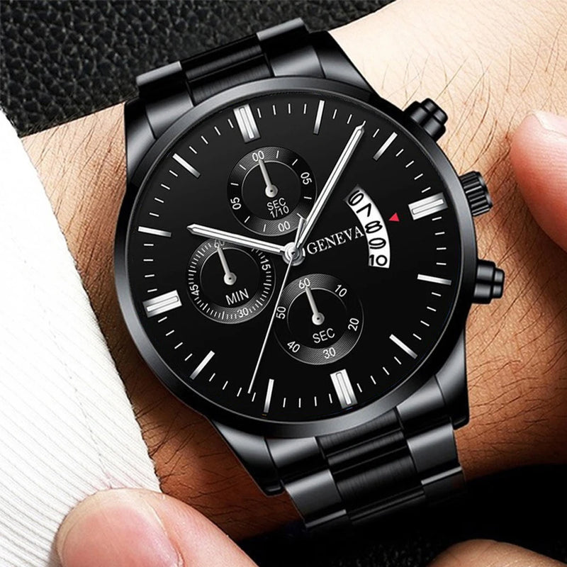 Kit Masculino Quartz – Relógio + Colar + Pulseira Estilo Casual