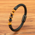 Pulseira Masculina XQNI Couro e Contas – Design Vintage