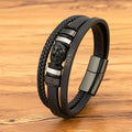 Pulseira Masculina XQNI Couro com Pingente Leão