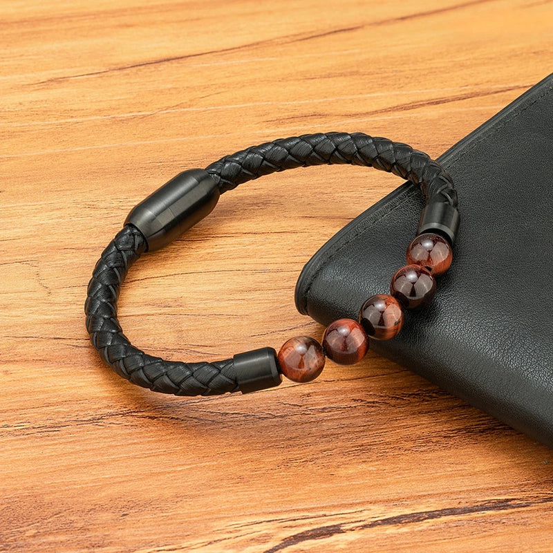 Pulseira Masculina XQNI Couro e Contas – Design Vintage