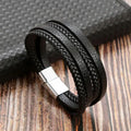 Pulseira Masculina de Couro Trançado com Pedras Olho de Tigre