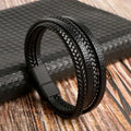 Pulseira Masculina de Couro Trançado com Pedras Olho de Tigre