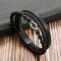 Pulseira Masculina de Couro Trançado com Pedras Olho de Tigre