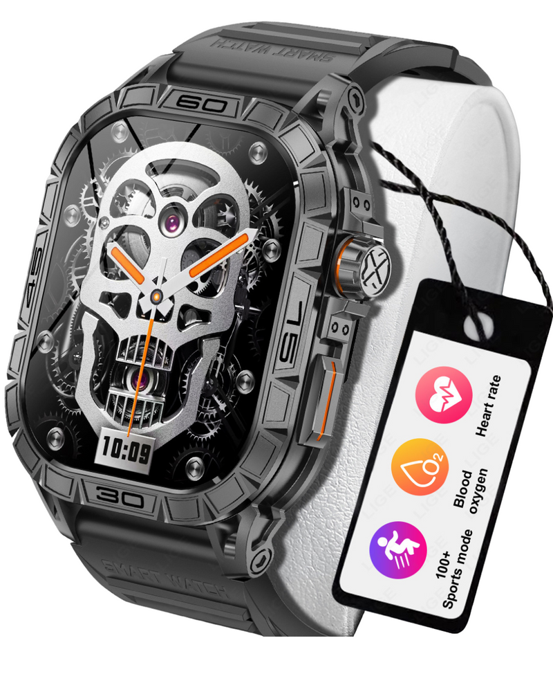 Smartwatch Caveira Premium com Pulseira de Silicone